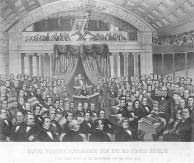 Daniel Webster Addressing the United States Senate in the Great Debate on the Constitution and the Union in 1850 by American School